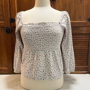 Floral Smocked Square Neck Top